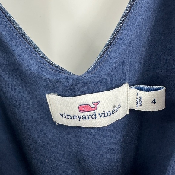 Vineyard Vines Blue Chambray Cotton V-Neck Sleeveless Fit & Flare Dress Size 4 - Picture 14 of 15